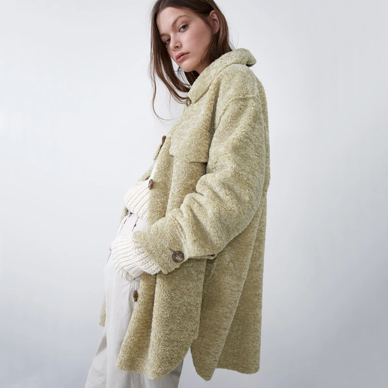 ZOEPO, пальто с отложным воротником, женские модные однотонные куртки с искусственным мехом, женские элегантные однобортные пальто для женщин, JZ
