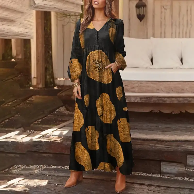 Autumn Long Sleeve Long Maxi Dress WomenPlaid Dress ZANZEA 2020 Casual Summer Sundress Loose Fashion Vestidos Party Robe