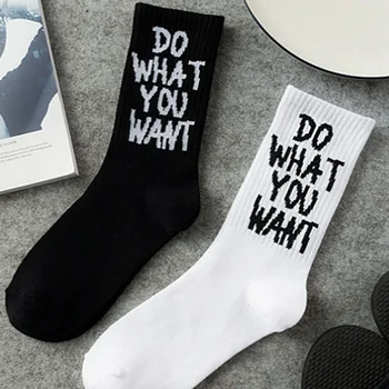 

Harajuku Men Letter White Patterned Socks Do What You Want Hip Hop Hipster Unisex Letter Skateboard Socks Cotton Fashion Crew