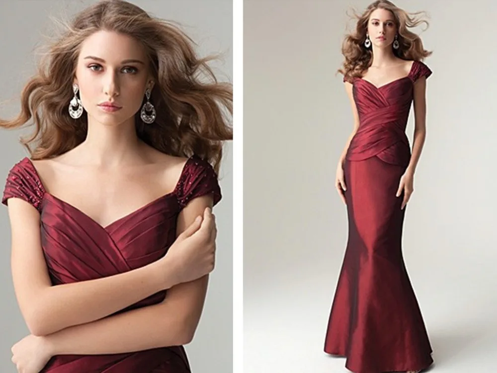 

2015 Beaded Cap Sleeve Pleated Bodice Mermaid Taffeta floor-length Mother Of the Bride Dresses vestido de festa de casamento