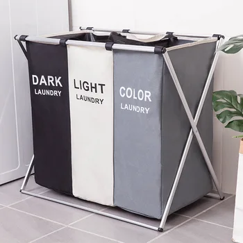 

Dirty Clothes Storage Basket Three Grid Organizer Basket Collapsible Large Laundry Hamper Waterproof Home Laundry Basket