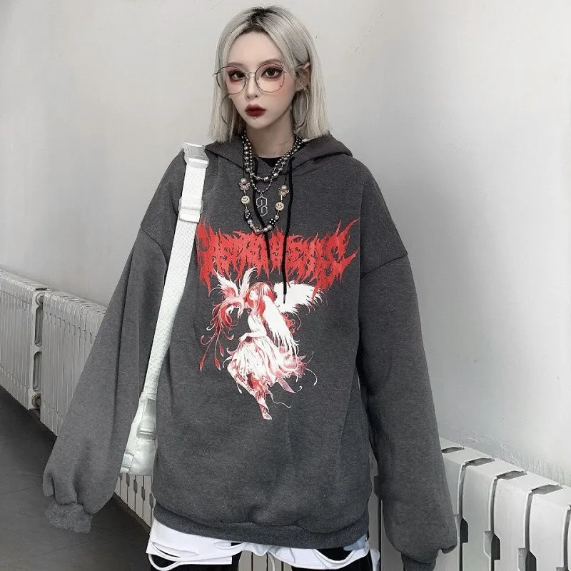 Lychee Harajuku мультфильм Ангел девушка женские толстовки зима флис Леди Спортивная толстовка с капюшоном угол печати женские пуловеры