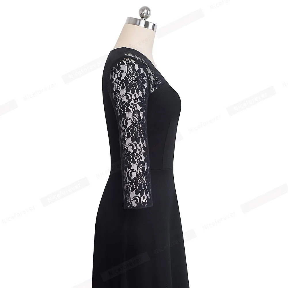Хороший-forever сексуальный пэтчворк с цветочным кружевом черный vestidos деловые вечерние осенние элегантные расклешенные женские платья A167