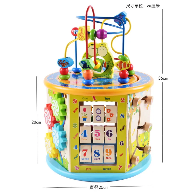 Music-Treasure Chest Children Wooden Multi-functional Hexahedral Beaded Bracelet Bead Maze Cube Baby Educational Force Toy