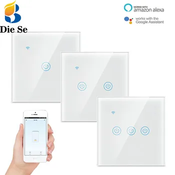 

EU Touch Switch WIFI Smart Wall Switch, 1/2/3 Gang AC110~240V Wireless remote,Timer Module work with Phone Tuya/Amazon Alexa