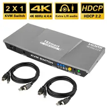 

HDMI 4K@60Hz Ultra HD 2x1 HDMI KVM Switch 3840x2160@60Hz 4:4:4 with 2 Pcs 5ft KVM Cables Supports USB 2.0 Devices
