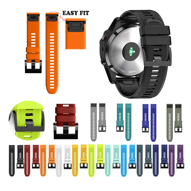 

26 22mm Silicone Quickfit Watchband for Garmin Fenix 6X 6 Pro Watch Easy fit Wrist Band Strap For Fenix 5X 5 Plus 3 3HR Watch