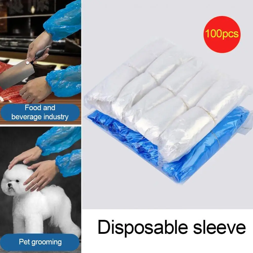 100x Disposable Oversleeve Oil-Proof Protective Arm Covers Oversleeves with Elastic Wrist Kitchen Restaurant