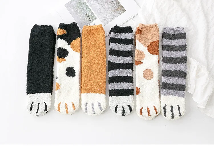 Осень Зима Мультяшные когти забавные Женские носочки с полосками японский стиль повседневные пушистые носки для женщин 102705