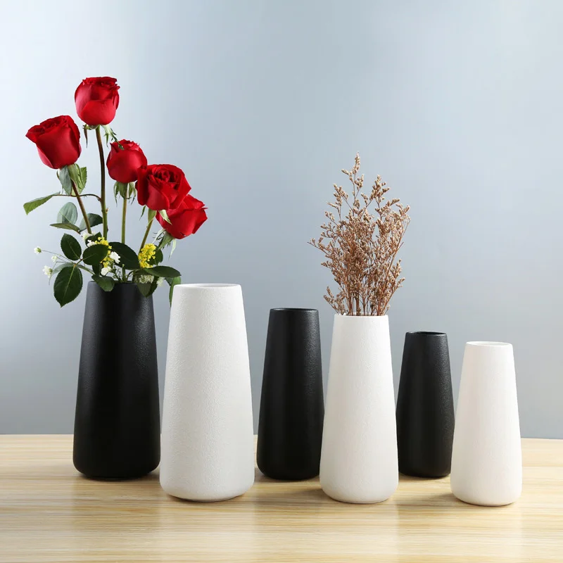 

Simple White Black Ceramic Tabletop Vase Chinese Arts Crafts Decor Contracted Porcelain Flower Vase Creative Home Decorations