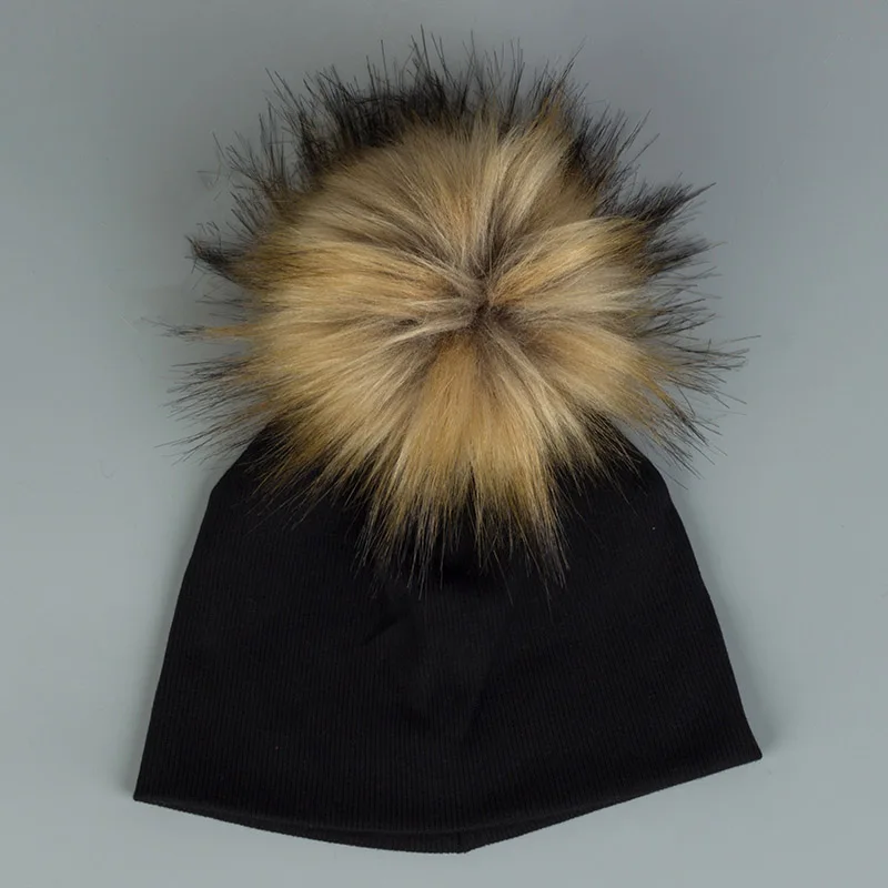 16Black Geebro/детские меховые шапочки с шарами Skullie, модные зимние шапки для девочек с помпонами, теплые эластичные шапки унисекс, повседневные Шапки DK938 - Цвет: 16Black