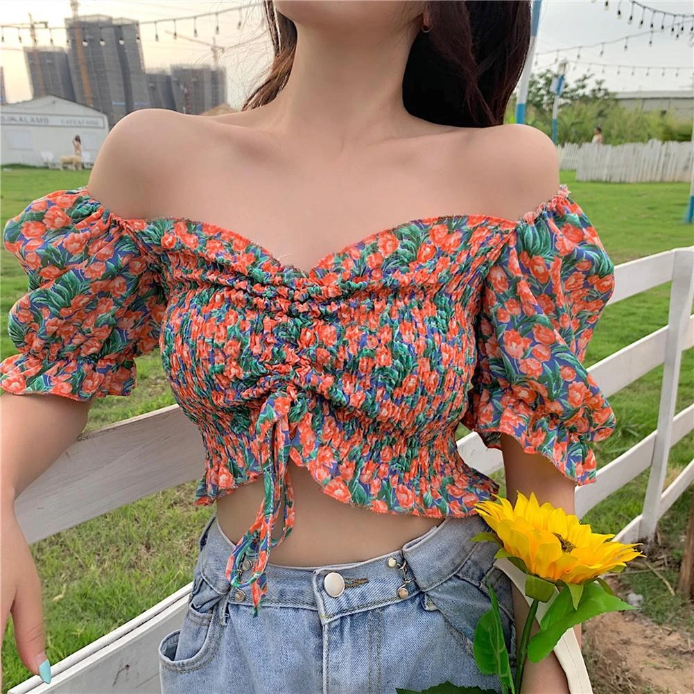 off the shoulder drawstring crop top