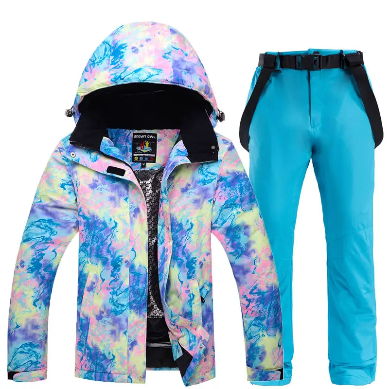 Блестящий цветной дешевый женский лыжный костюм, одежда для сноубординга, водонепроницаемый, ветрозащитный, дышащий, для улицы, зимняя куртка и штаны