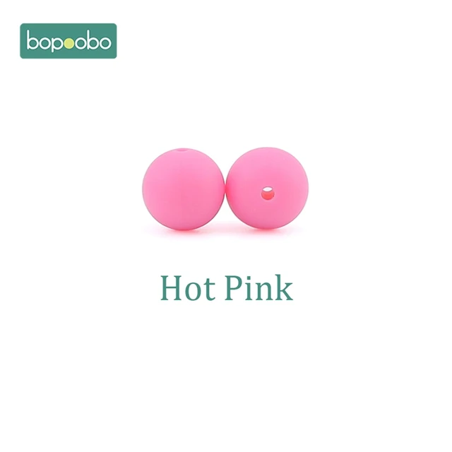Bopoobo 15mm 10pc Silicone Beads Food Grade Silicone Baby Teething Products Chews Pacifier Chain Clips Beads Baby Teethers Hot Pink