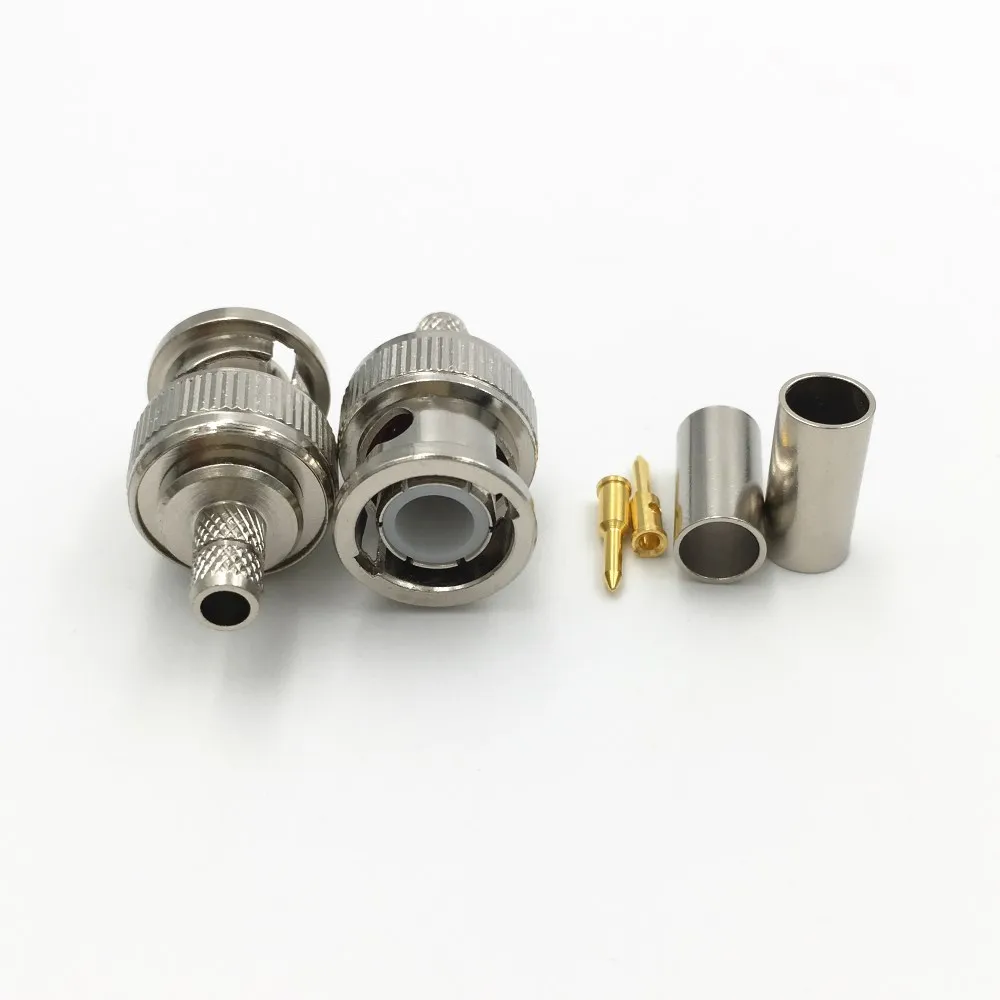 10Pcs Brass 3 in 1 BNC Male Q9 Crimp 50Ω RG58 RG59 RG60 RG142 RG400 LMR195 RF Coax Cable Straight Connector for CCTV Cameras 4