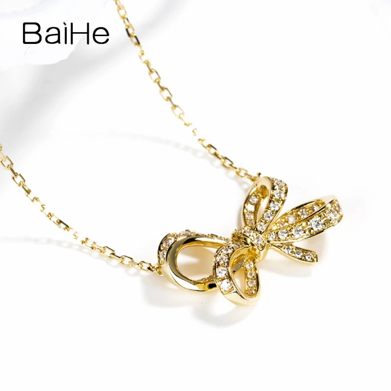 BAIHE Solid 18K Белое Золото 0.16ct Сертифицированный один круглый надрез натуральные бриллианты свадебные ювелирные украшения ожерелья