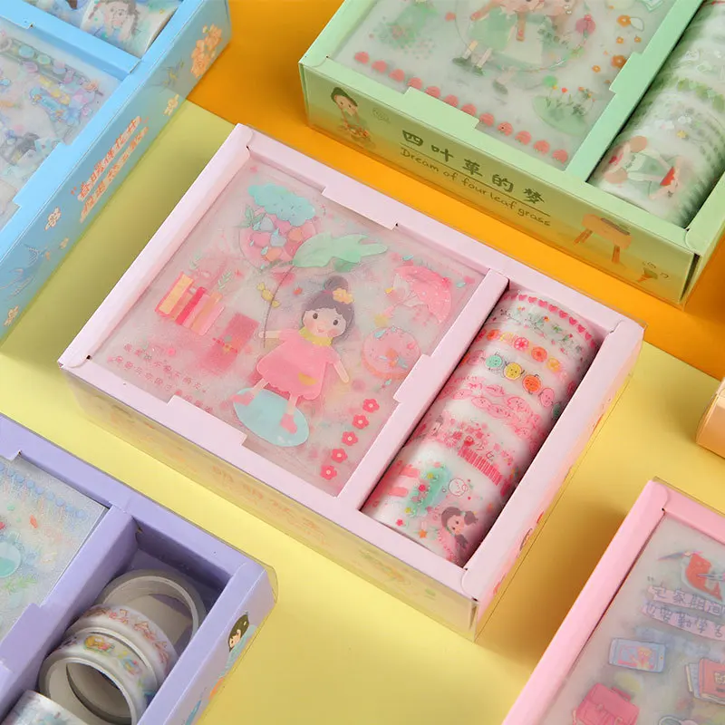 

Scrub and paper tape creative cartoon girl diy diary decorating materials hand book tape sticker set washi tapes set stationery