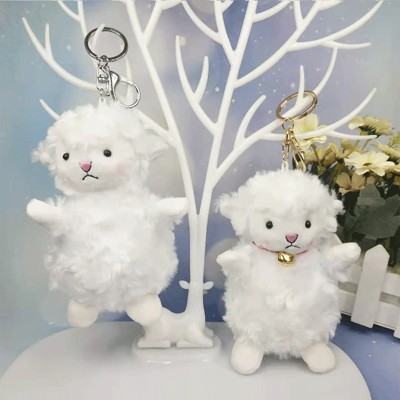 Cute Blush Sheep Plush Keychain Pure White Lamb Doll Key Chain Women Girl Bag Pendant  Keyring Charm Friends Kids Gift