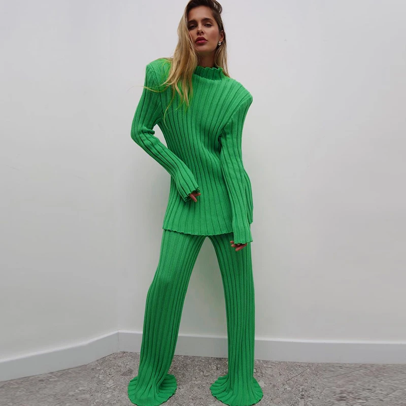 Fashion Ribbed Women's Turtleneck Sweater Green Long Sleeve Shrugs Knitwear Jumper Female Knitted Tops 2025 Autumn Winter