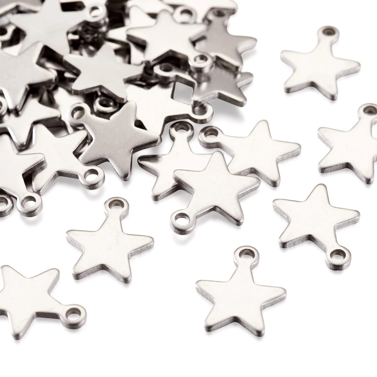 

100Pcs/set Stainless Steel Small Star Pendants Flat Charms Silver Color Stars For DIY Earring Bracelet Necklace Jewelry Making