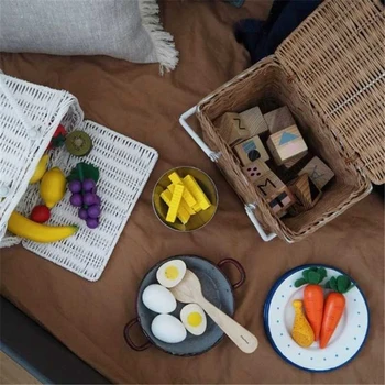 

Organizer Nordic Ins Style Rattan Woven Portable Picnic Basket Multifunctional Storage Box