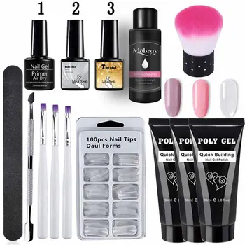 14pcs/set Poly Gel Set LED Clear UV Gel Varnish Nail Polish Art Kit Quick Building Extending Nail Length Hard Gel Polygel Kit