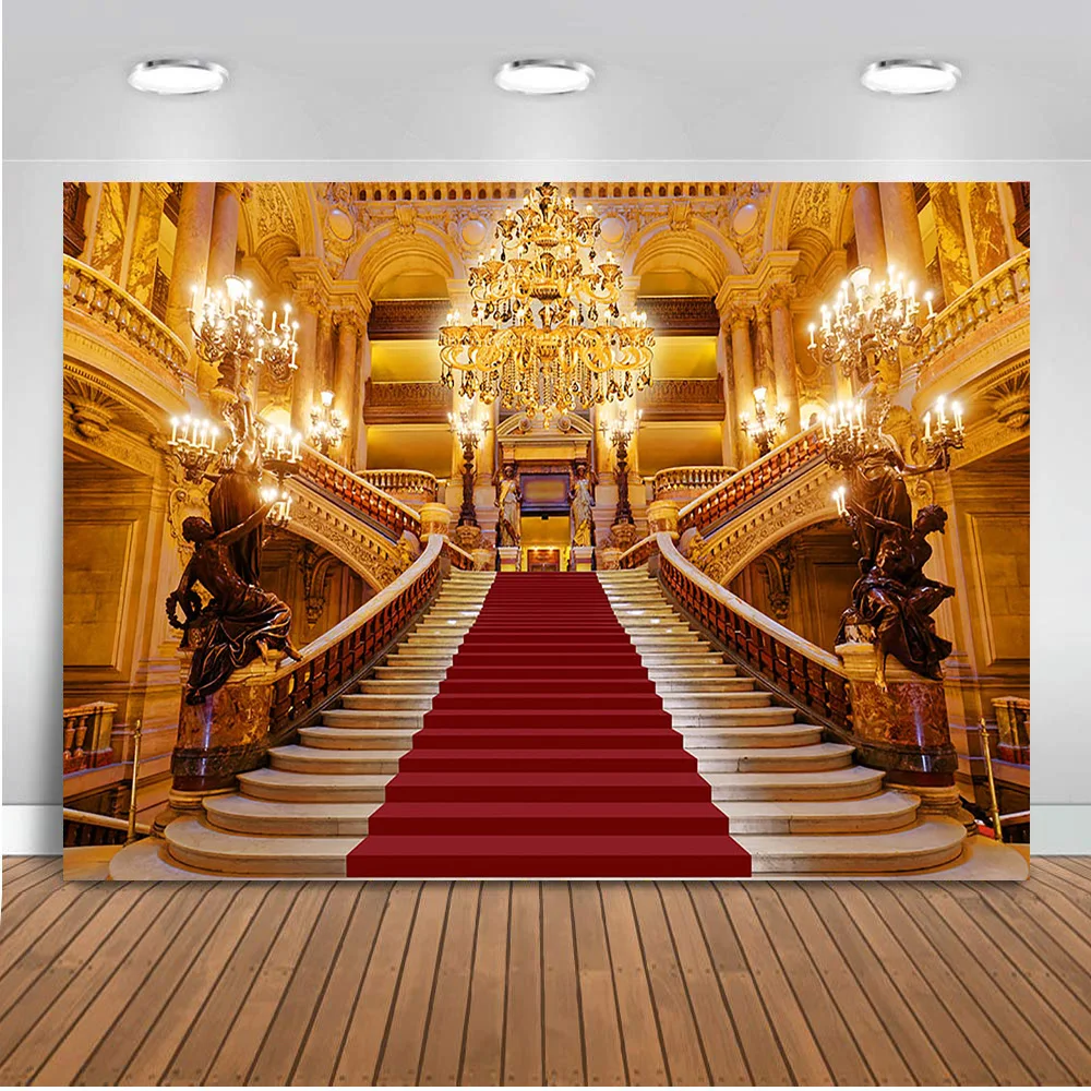 Palácio dos Desenhos Pano de Fundo para Estúdio de Fotografia Animados Castelo Fotografia Ouro Glitter Palácio Tapete Vermelho Foto Fundo Recém-nascido Photocall - Image 2
