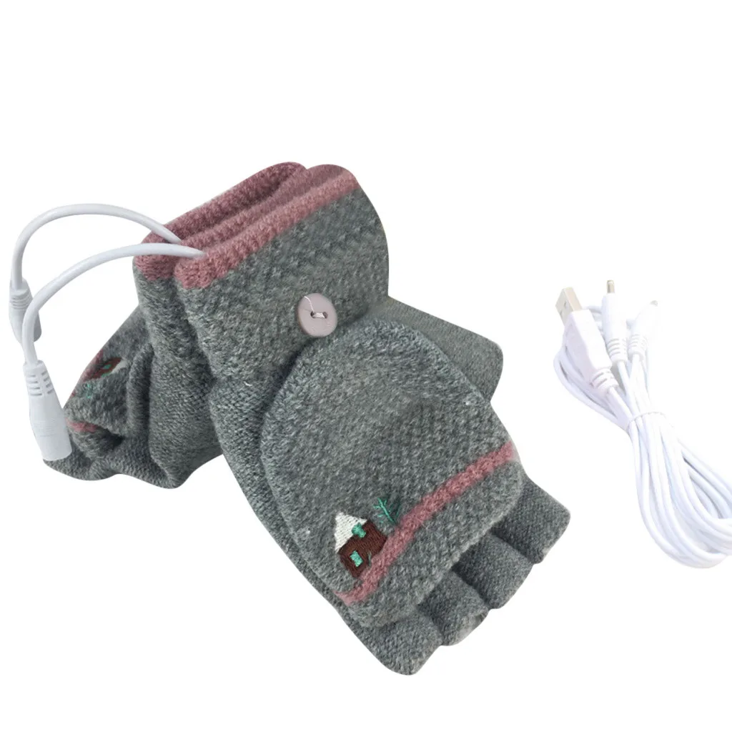 Женские перчатки для ноутбука, с USB подогревом, варежки, полный и полпальца, зимние, ручная работа, теплые, вязаные, перчатки для рук, guantes invierno hombre L916
