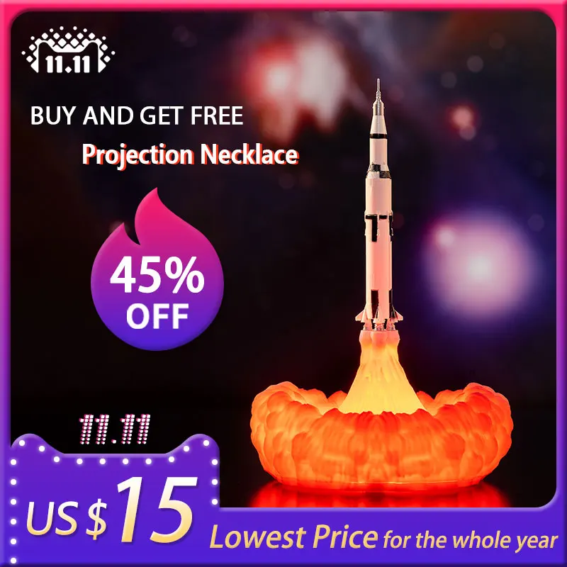 Preise 2019 neueste Dropship 3D Druck Saturn V Lampen Wiederaufladbare Nacht Licht Apollo 5 Für Mond Land Raum Liebhaber als Raum dekoration