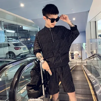 

Striped Print Tracksuit Men Shirt+shorts Print Suit Summer Social Short Sleeve 2-piece Set Harajuku Loose Sweat Suit Men Clothes