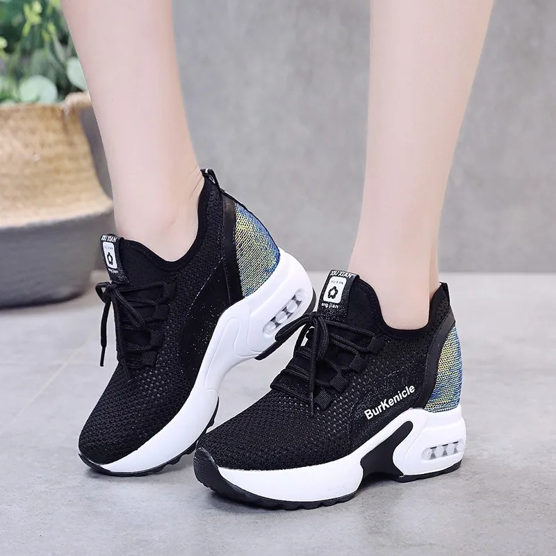 

New Products 2019 Summer Korean-style Thick Bottomed Platform Lettered Lace-up Low-Cut Elevator Ultra-High-Heel Dad White Shoes