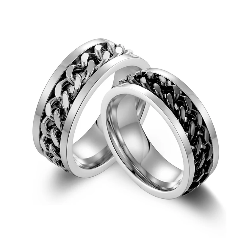 

Stainless Steel Personality Rotatable Chain Ring Punk Youth Boy Girl Ring Hiphop Rock Party Jewelry Ring