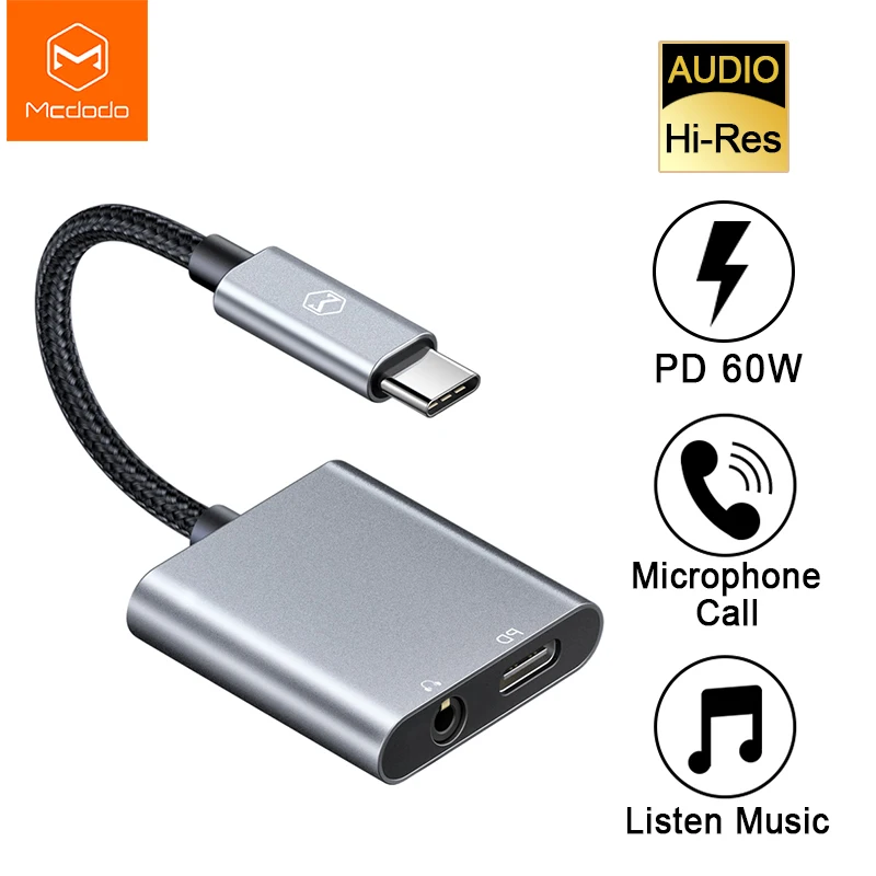 Цифровой аудио адаптер Mcdodo 60 Вт PD USB C на 3 5 мм + Type для наушников ЦАП кабель Aux