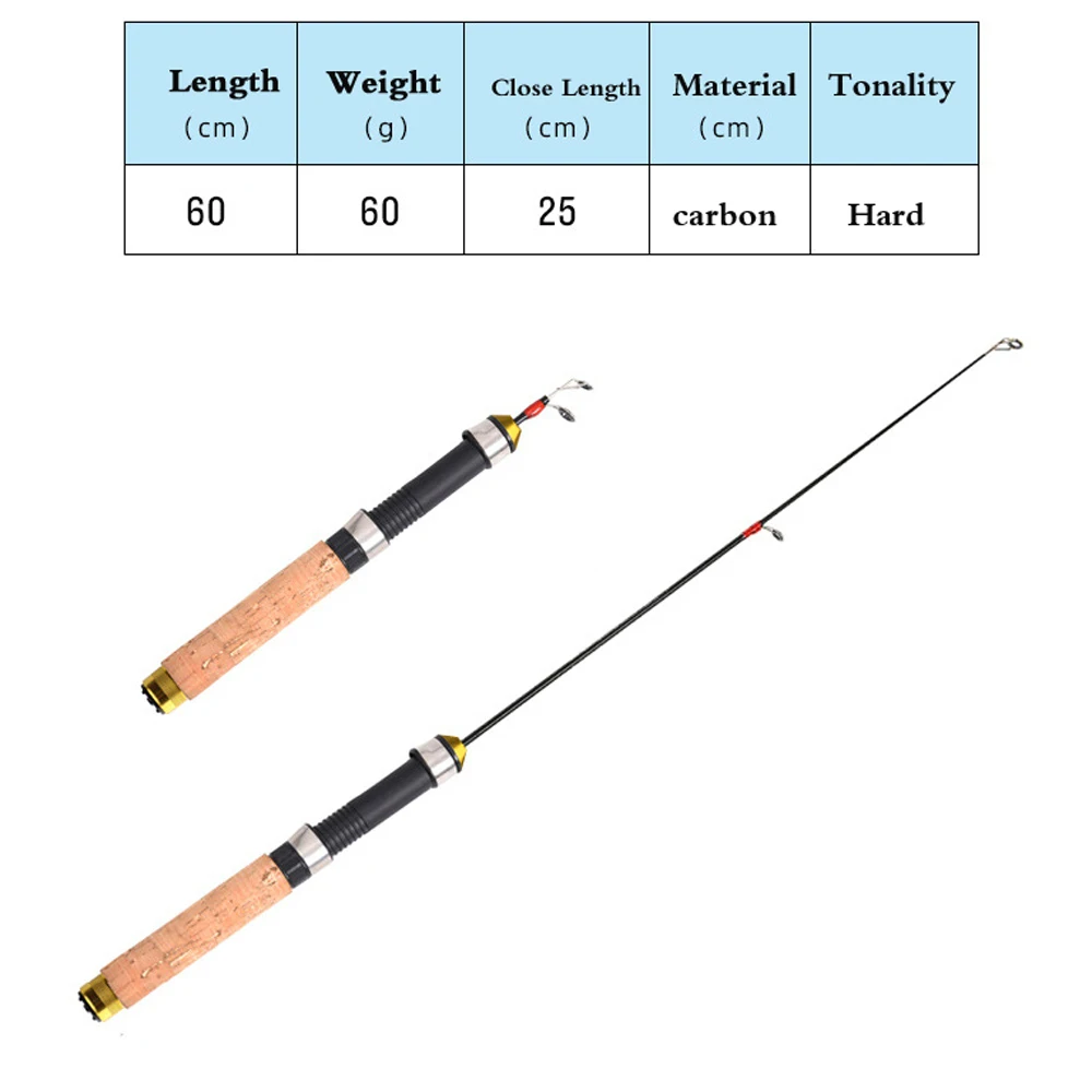 60CM Mini Telescopic Ice Fishing Rod Portable Carbon Fiber River Shrimp  Carp Fishing Pole Winter Fishing Rod Tackle Pesca - AliExpress