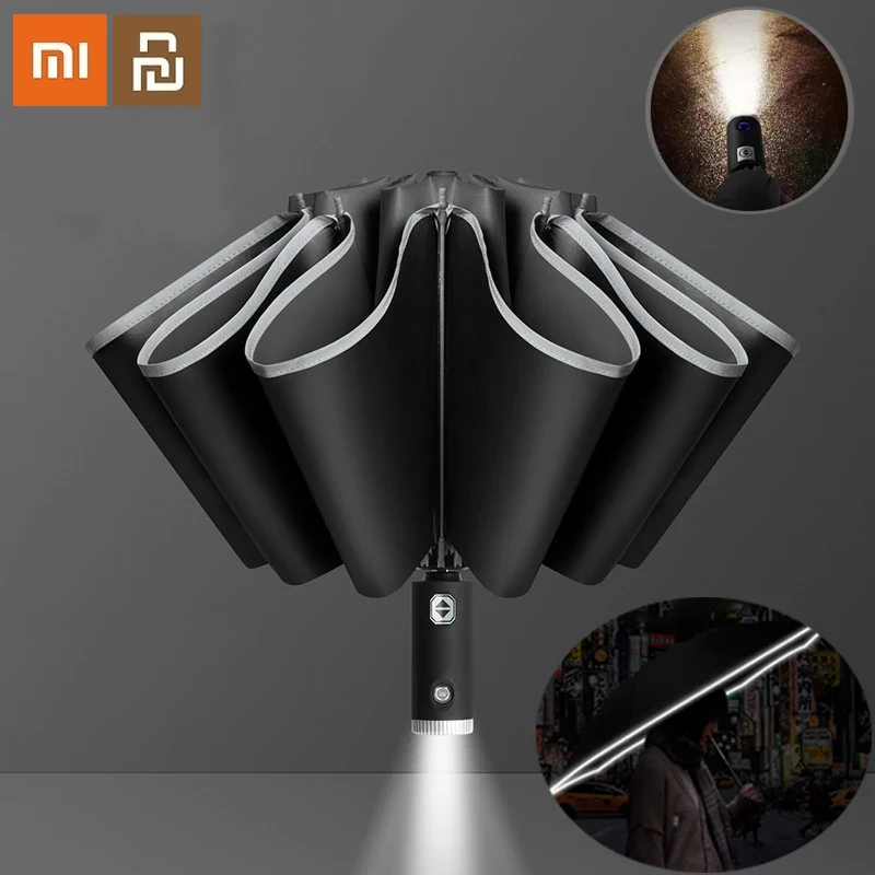 

Xiaomi Umbrella Women's Automatic Umbrella Male LED Automatic With Reflective Stripe 3-Folding Inverted 10 Ribs UV Umbrellas