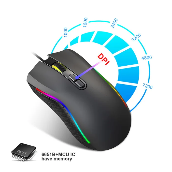 Светящаяся игровая мышь Проводная USB оптическая компьютерная мышь 7 программируемых клавиш DU55