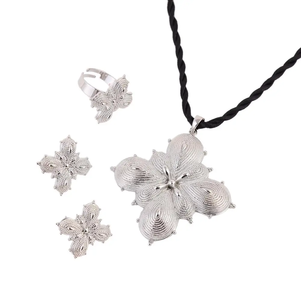 

Ethiopian Jewelry Set 24k Silver Color African Trendy Bridal Habesha Wedding Jewelry Sets