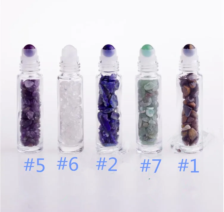 KCONYD 200PCS Ball Bottle Crystal Jade Ball Bottle 10ml Bamboo Cap Natural Crushed Stone Semi-precious Ball Color Essential