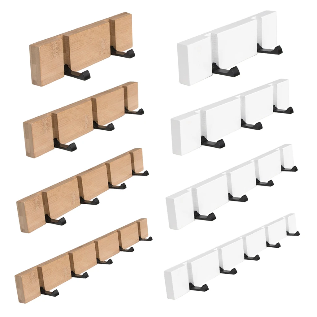 Foldable Wood Metal Hook Wall Hanger for Bathroom Towel Key Hat Clothes Bag Wall Mounted Hook Robe Clothing Towel 5 Hooks