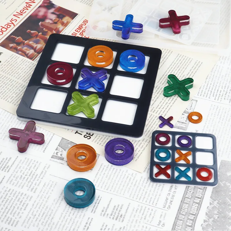 Diy эпоксидная смола зеркальная силиконовая форма tic-tac-toe ox игра ручной работы |