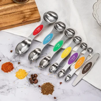 

7 PCS Magnetic Double Measuring Spoons Set Stainless Steel Measuring Cups and Spoons for Baking Tea Coffee Kitchen Items Tools
