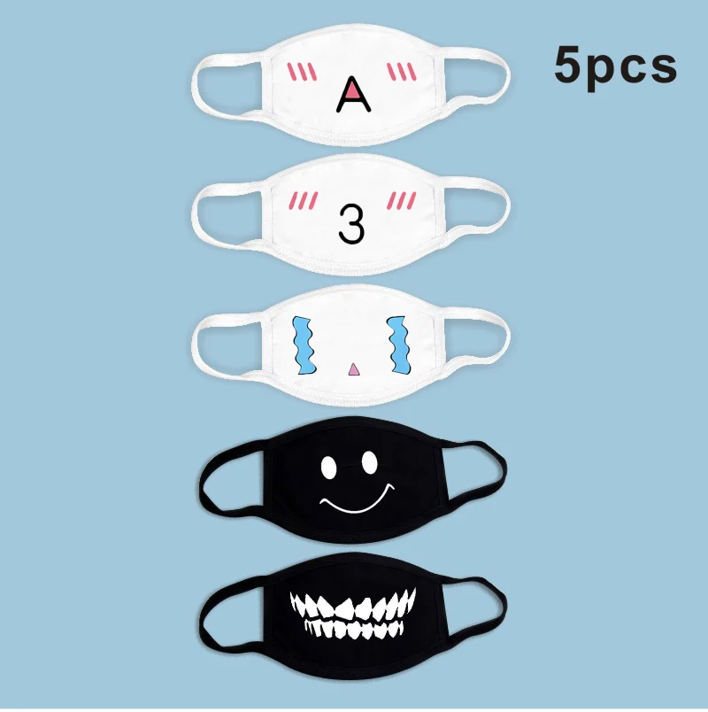 5 PC/lot Dustproof Mouth Mask Cotton Washable Face Mouth Mask Cartoon Face Reusable Fabric Anti Pollution Mask Party Mask