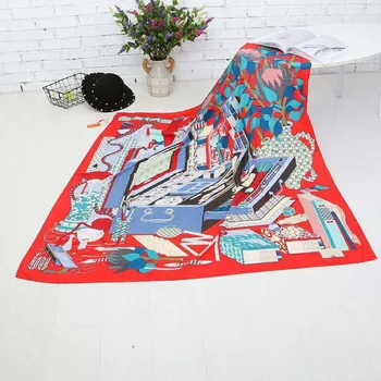 

New best selling brand 130cm ladies scarf toolbox pattern twill silk square shawl scarf