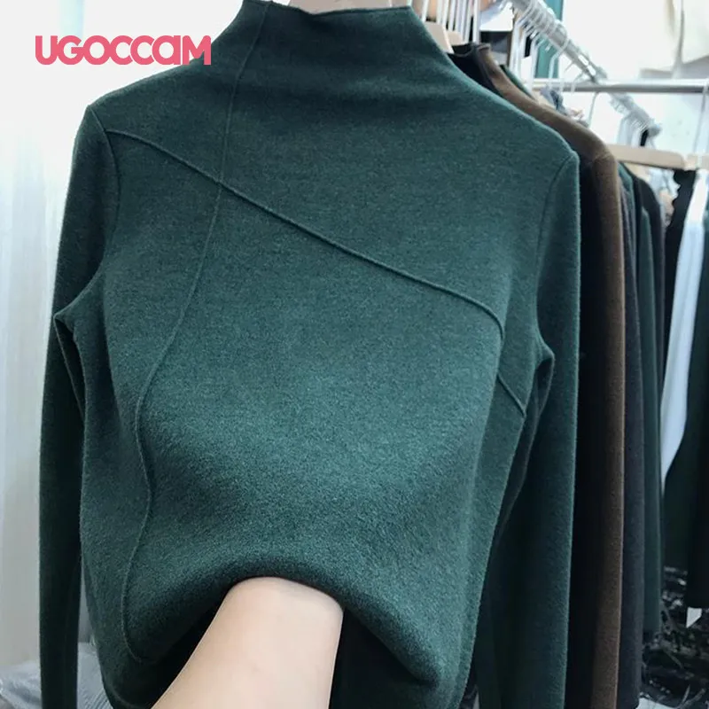 Толстая Женская водолазка UGOCCAM вязаные облегающие эластичные Топы с длинным