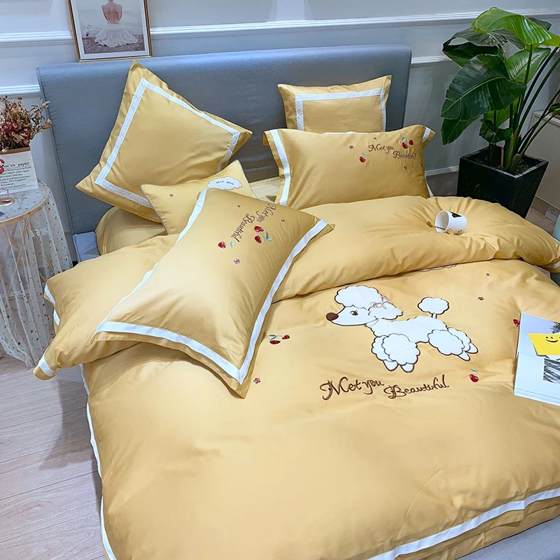 Новый плюшевый вышивка Утешитель Египетский хлопок bedllinen 4/7 шт набор стеганных одеял плоское покрывало queen king size комплект постельного белья
