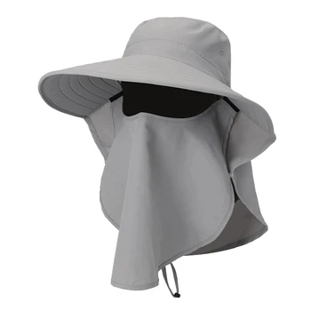

Facial Protection Against Droplets Fishing Cap Summer Outdoor Sun Protection Neck Face Flap Hat Wide Brim (Light Gray)