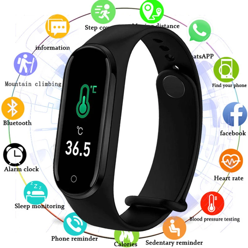 Température M4pro couleur écran Smartwatch 2020 pression artérielle fréquence cardiaque surveillance de la santé Bracelet Sport Bracelet intelligent 4 montre ajustement