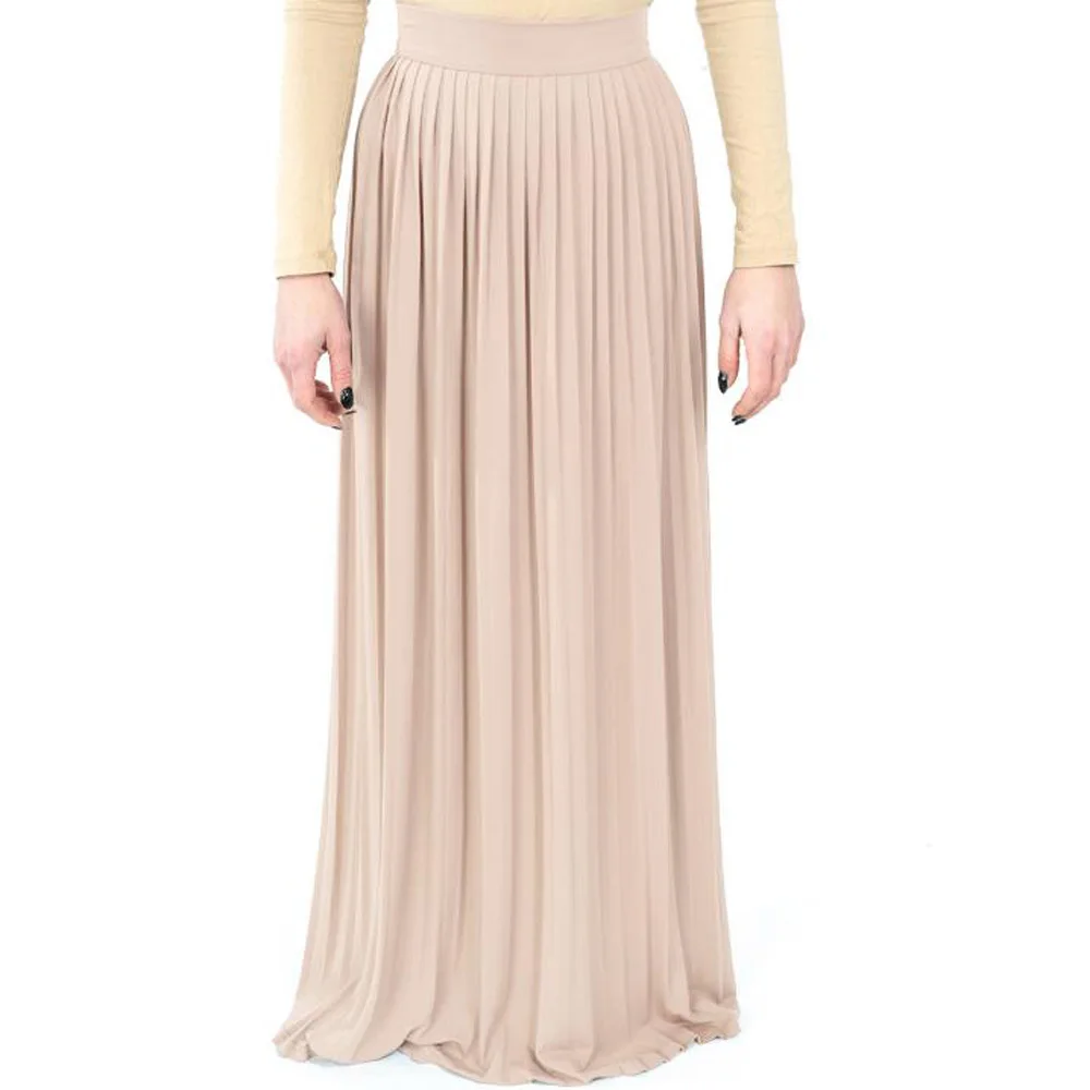 Pleated Skirt Длинная Плиссированная макси юбка женская летняя Осенняя высокая талия, длиной в Пол однотонная мусульманская повседневная юбка Jupe Plissee Femme женская нижняя - Цвет: Pleated Skirt