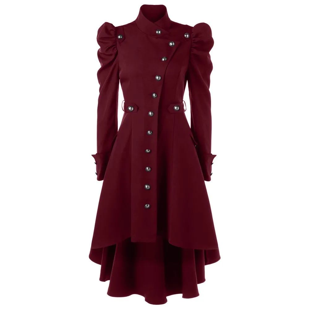 Женская винтажная куртка в стиле стимпанк, длинное пальто, готическое пальто, женская Ретро куртка, пальто для девушек размера плюс, однотонная тонкая верхняя одежда 828