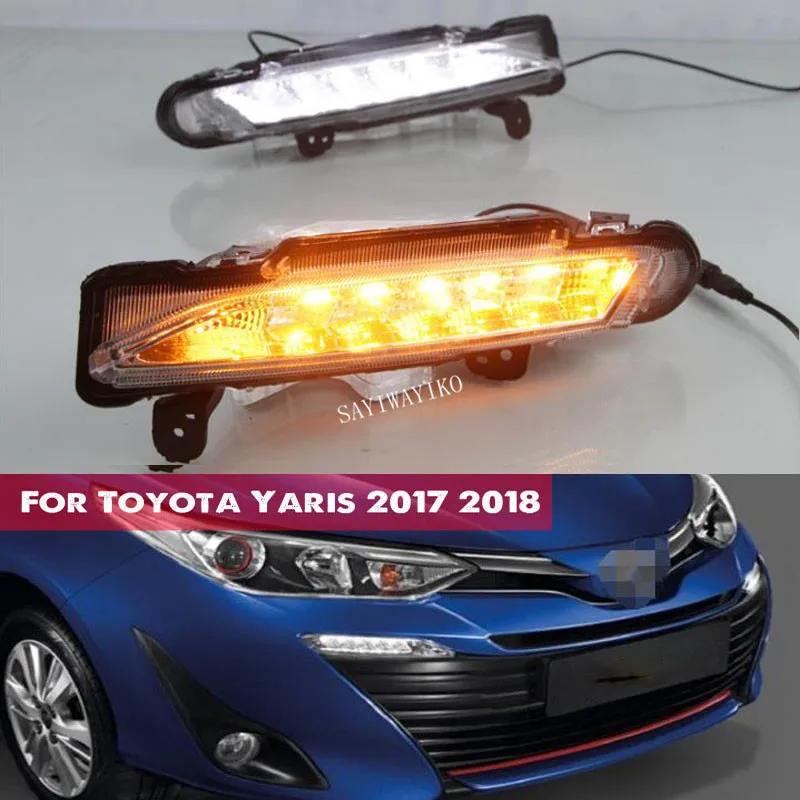 Для Toyota Yaris Водонепроницаемый 12V светодиодный DRL дневного света противотуманных фар с указатель поворота стиль реле